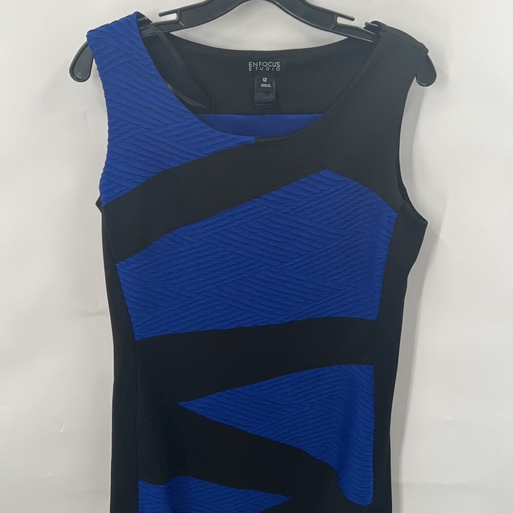 Enfocus Women's Sleeveless Blue & Black Color Block Dress Size 12 - Picture 2 of 13